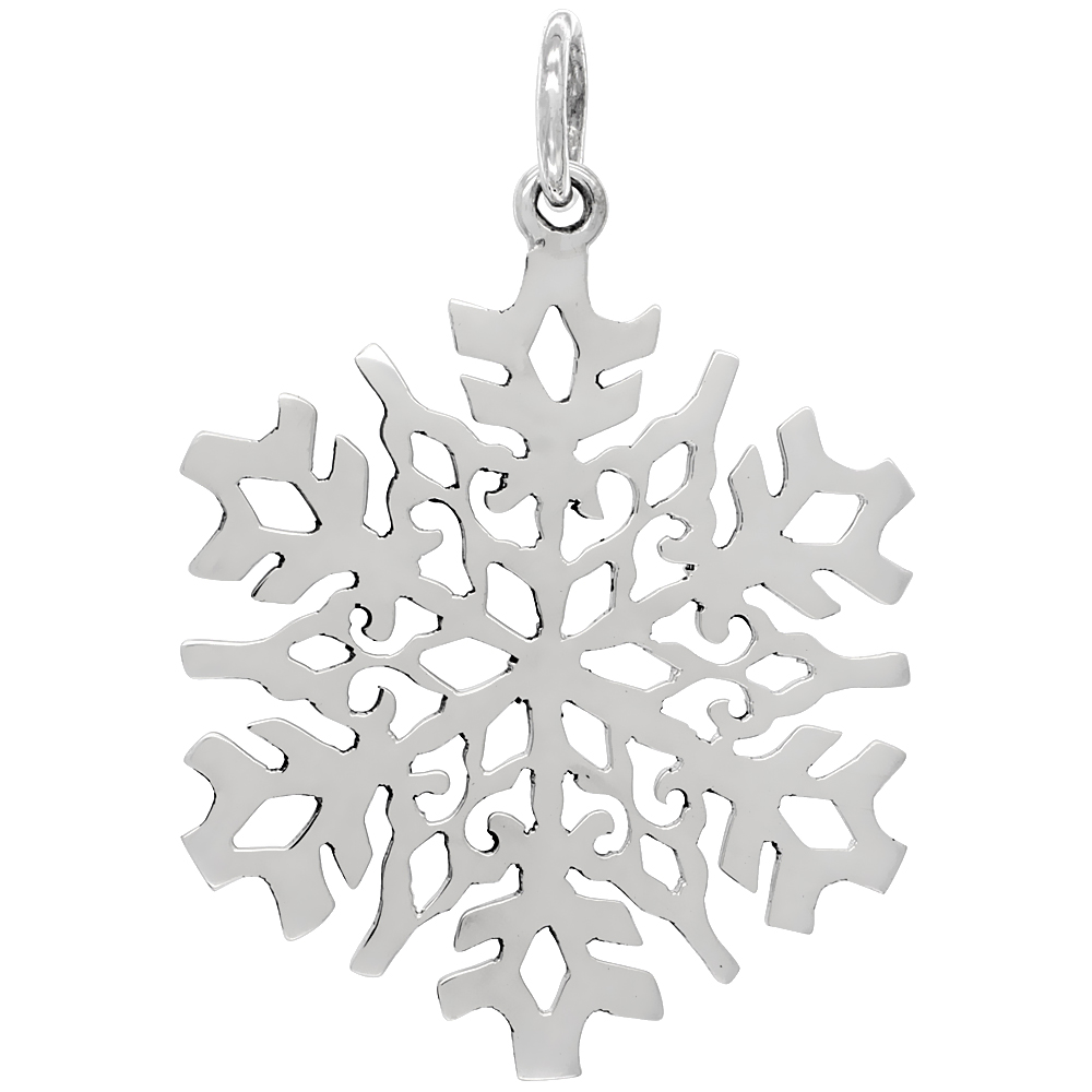 Sterling Silver Snowflake Pendant Large Size Handmade 1 7/8 inch , NO Chain Included