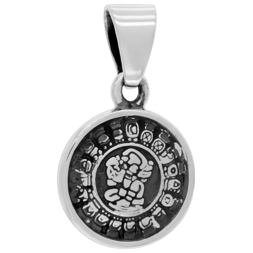 STERLING SILVER MAYA HAAB CALENDAR PENDANT CONVEX HANDMADE 5/8 INCH ROUND , NO CHAIN INCLUDED