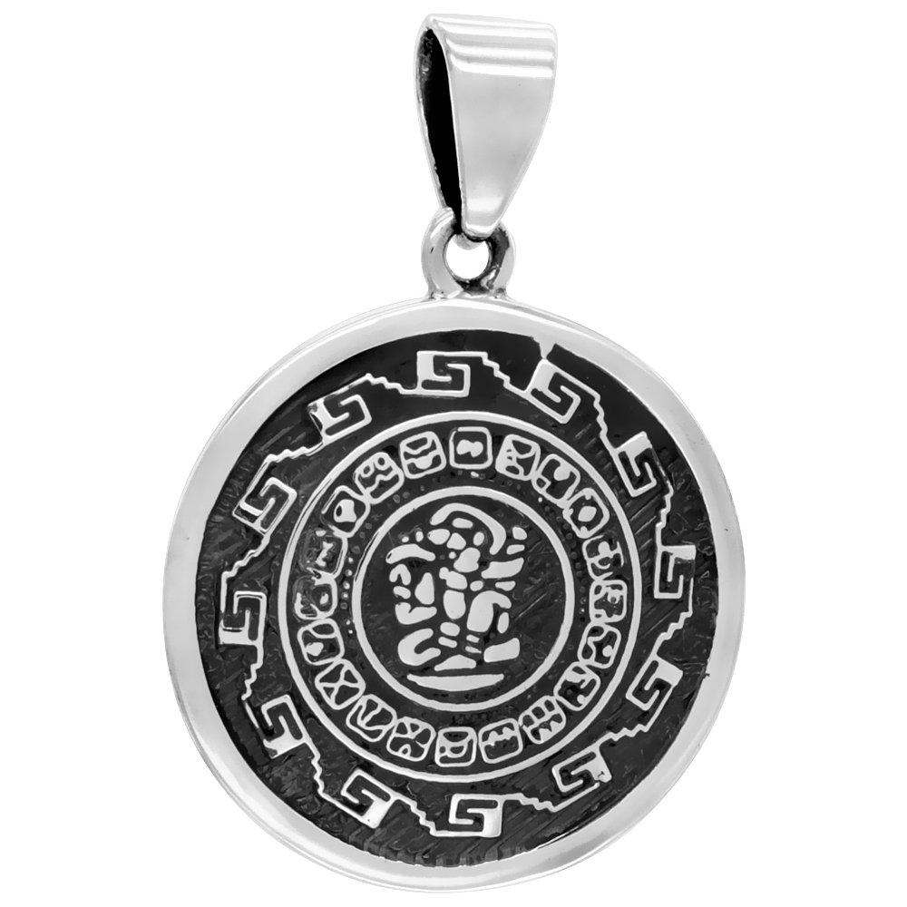 STERLING SILVER MAYA CALENDAR SIGNS OF THE TZOLK'IN RITUAL CYCLE CONVEX HANDMADE 1 INCH ROUND