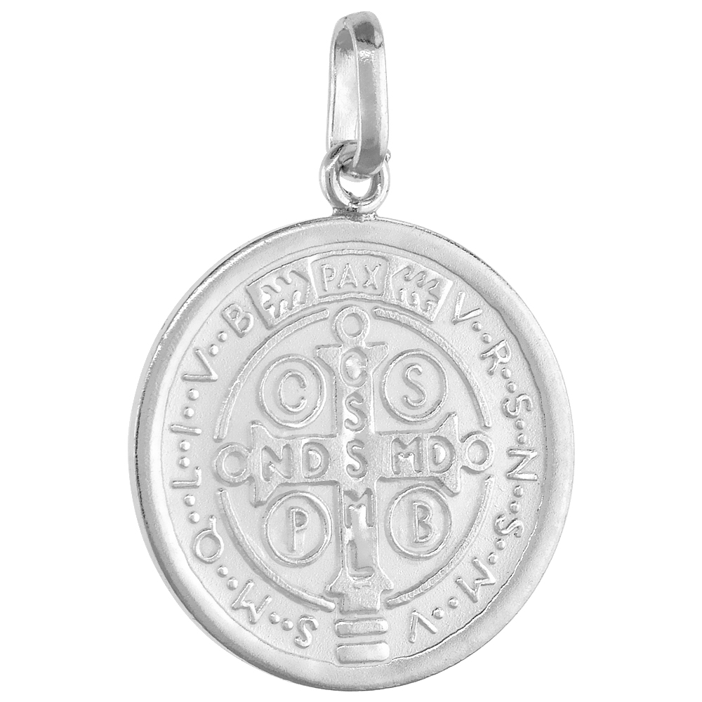 STERLING SILVER ST BENEDICT MEDAL PENDANT ROUND 13/16 INCH WIDE NO CHAIN INCLUDED