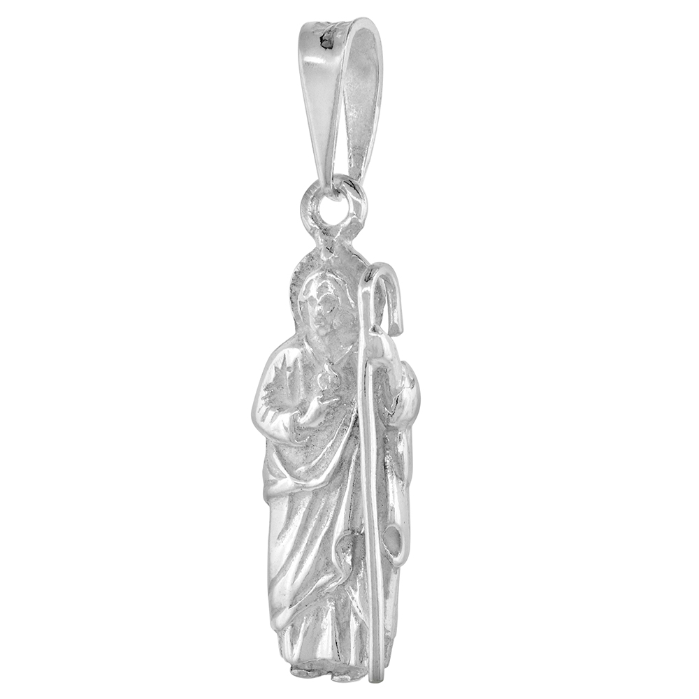 SMALL STERLING SILVER ST. JUDE PENDANT SAN JUDAS TADEO FIGURE POLISHED 1 INCH TALL NO CHAIN INCLUDED