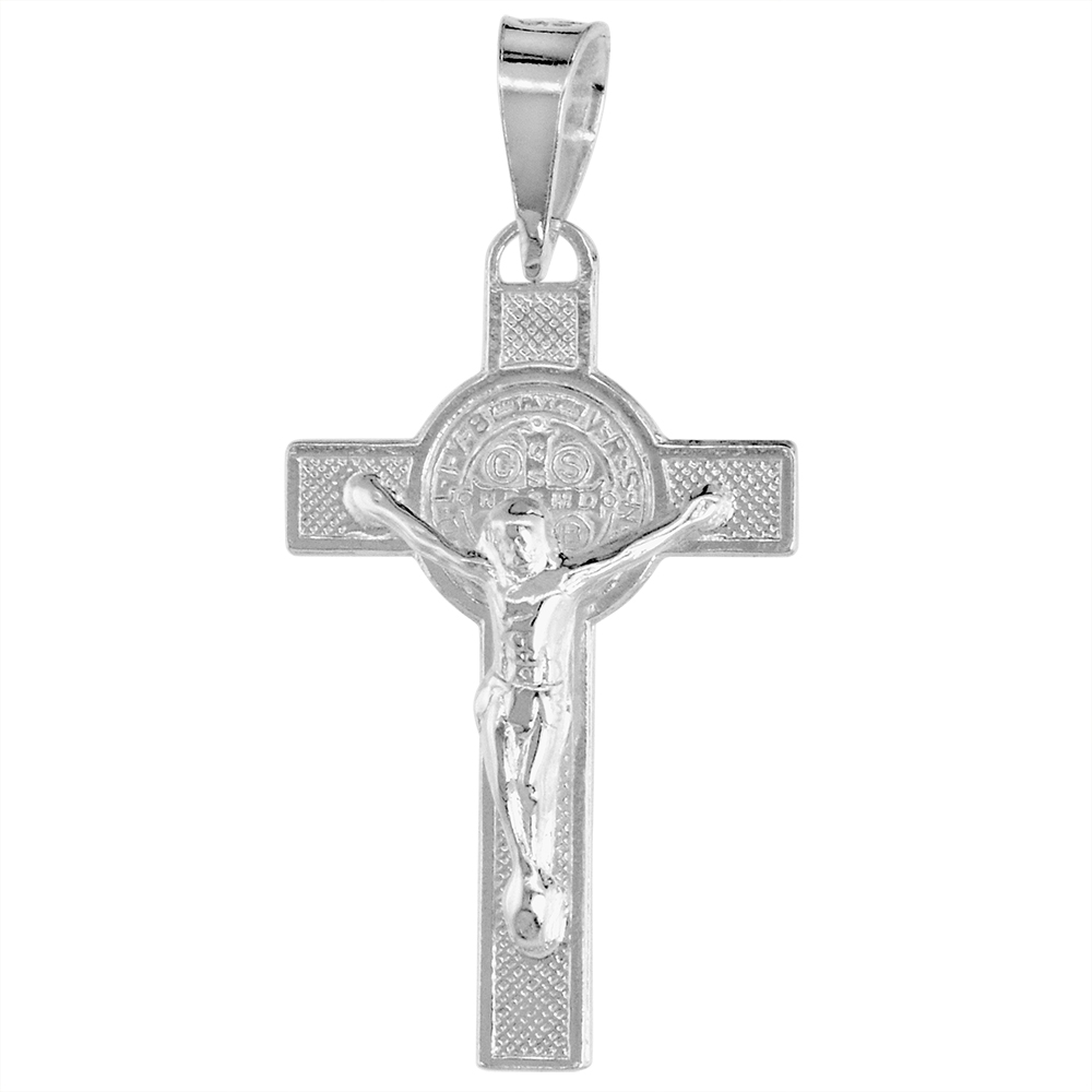 SMALL 1 INCH STERLING SILVER ST BENEDICT CRUCIFIX PENDANT FOR WOMEN AND MEN HIGH POLISHED NO CHAIN INCLUDED