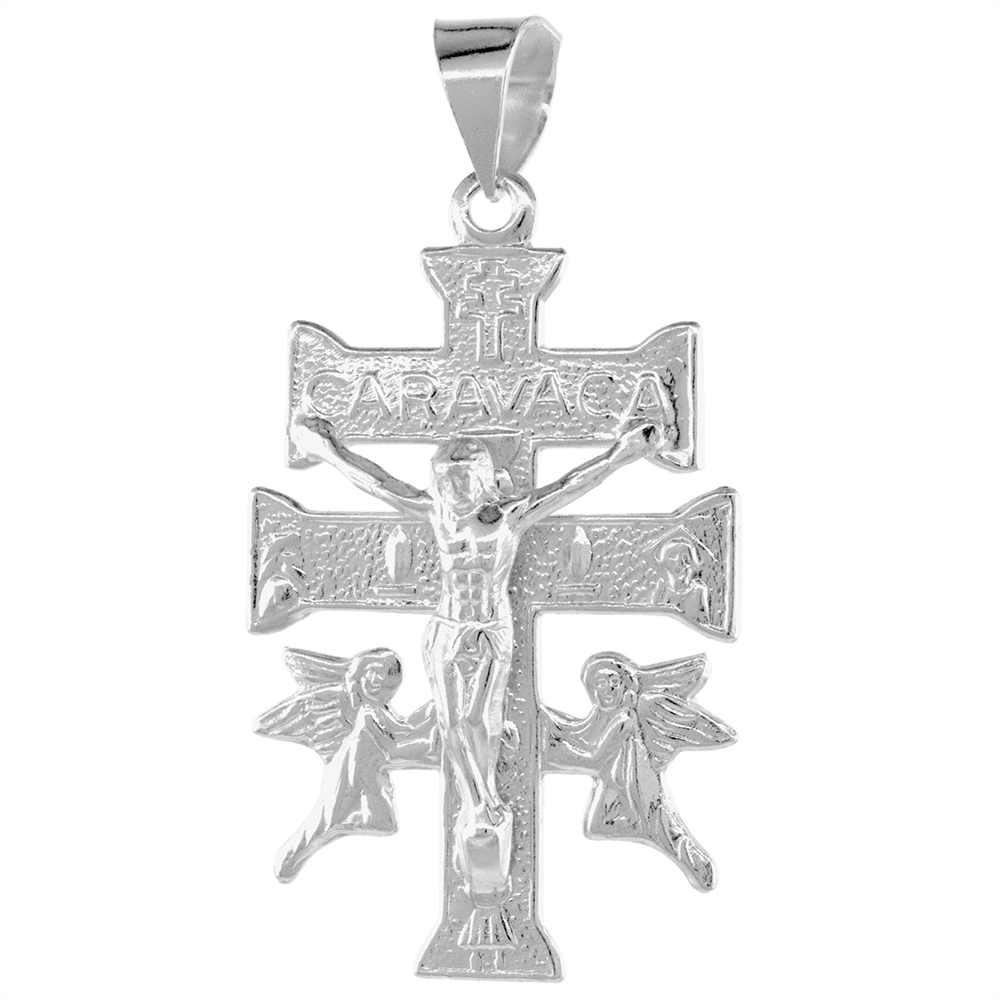 1 1/4 INCH STERLING SILVER CARAVACA CROSS PENDANT FOR MEN AND WOMEN HIGH POLISHED