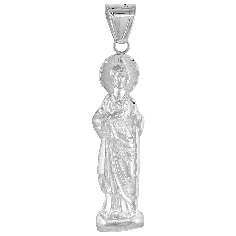 STERLING SILVER 2 1/4 INCH ST JUDE THADDAEUS PENDANT FOR MEN 56MM TALL