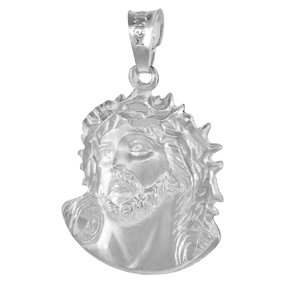 1 INCH STERLING SILVER ECCE HOMO MEDAL THE HOLY FACE OF JESUS CHRIST CROWN OF THORNS PENDANT FOR MEN AND WOMEN