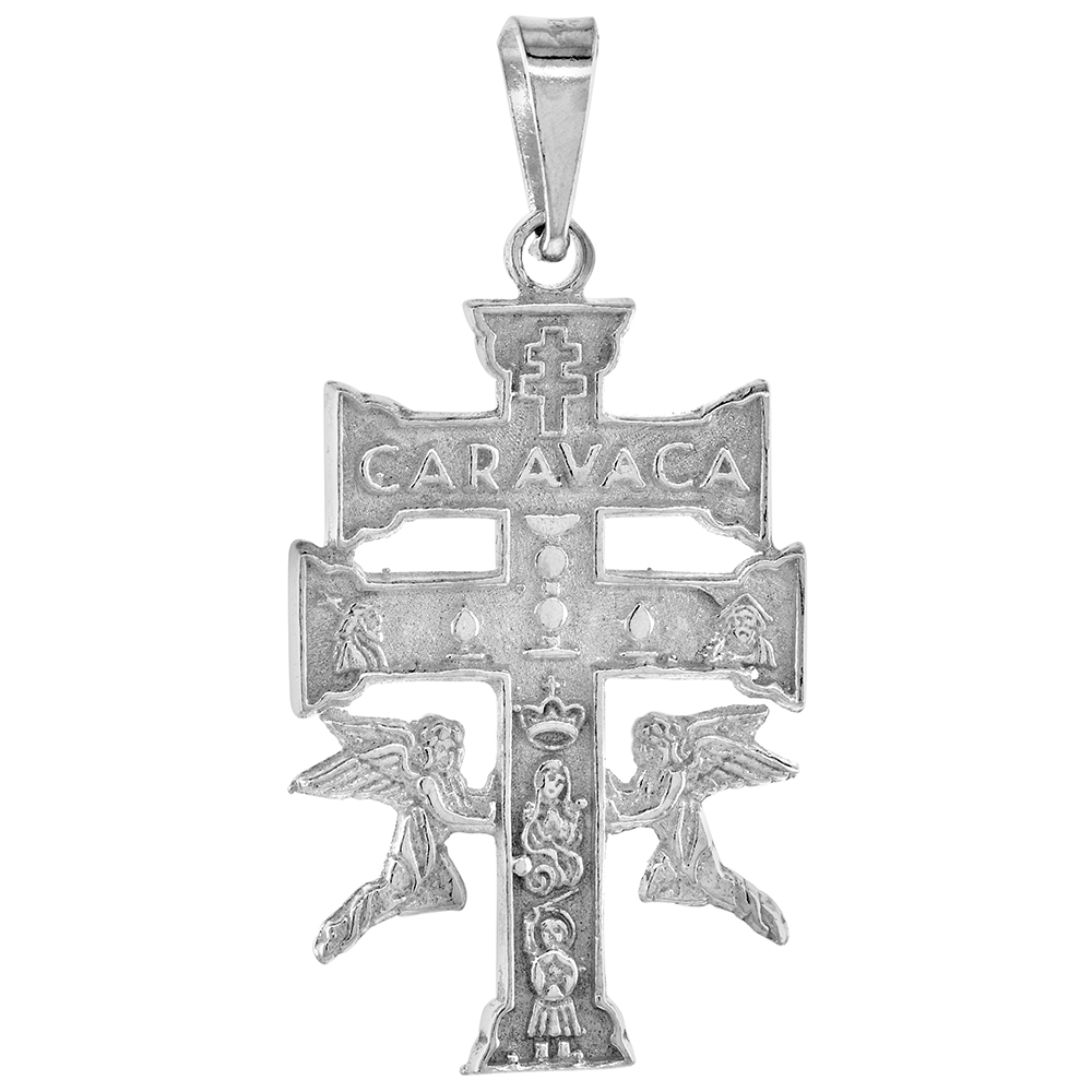 STERLING SILVER CARAVACA CROSS PENDANT 1 1/2 INCH TALL