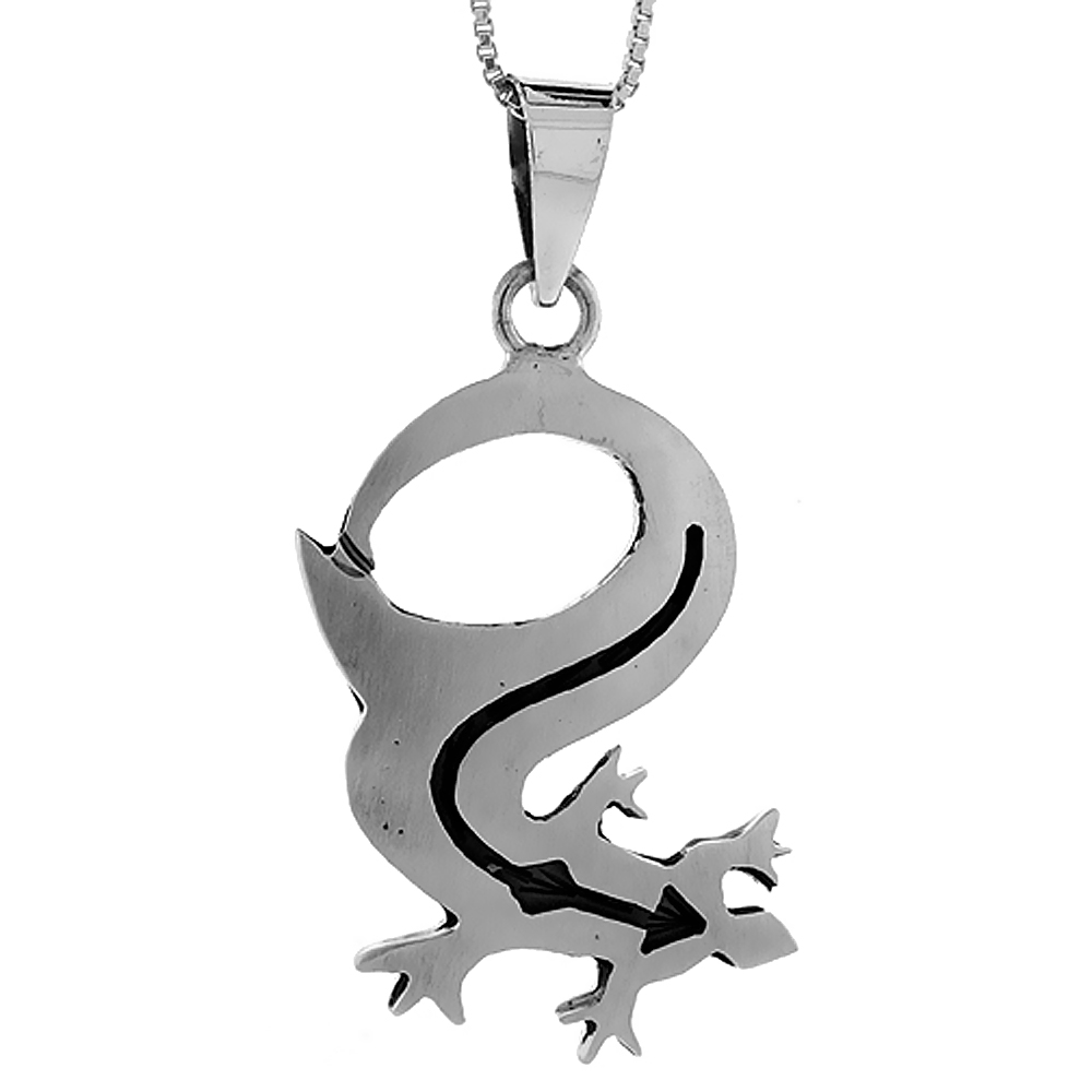 STERLING SILVER GECKO PENDANT HANDMADE, 1 1/2 INCH LONG