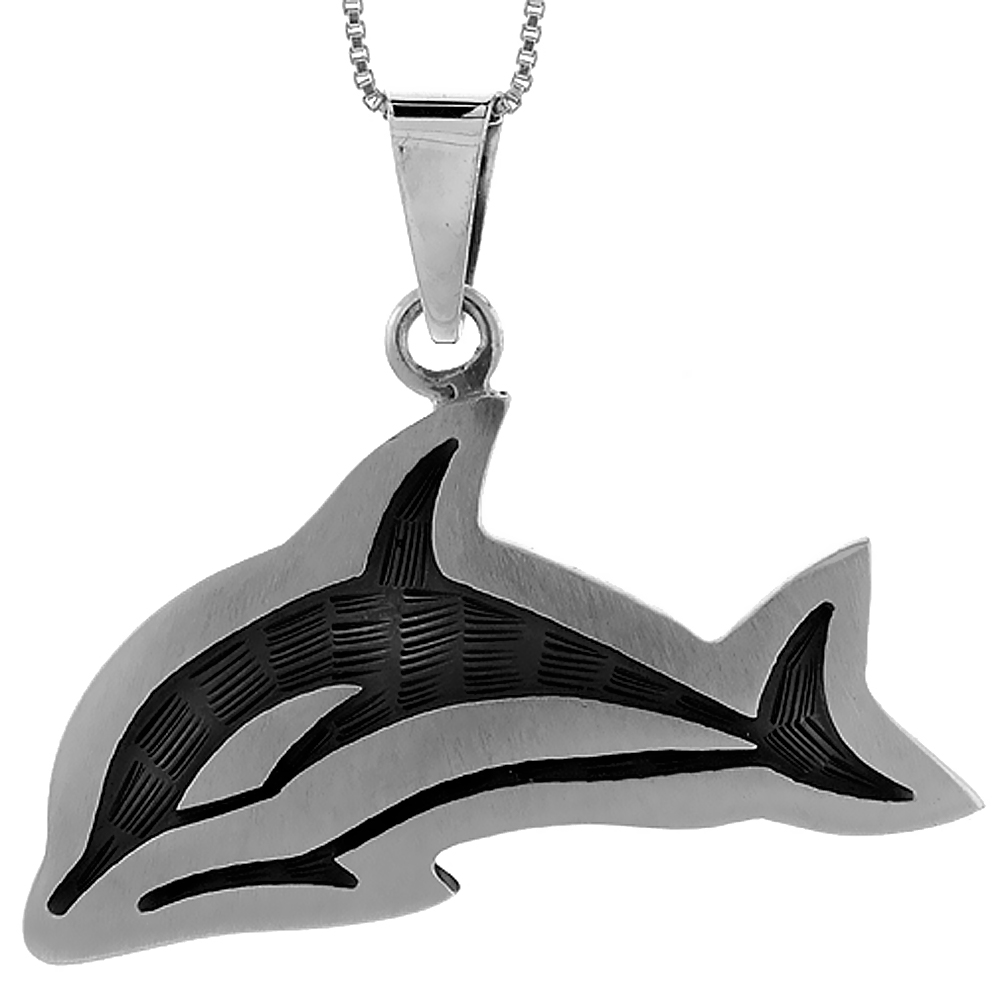 STERLING SILVER WHALE PENDANT HANDMADE, 1 1/16 INCH LONG