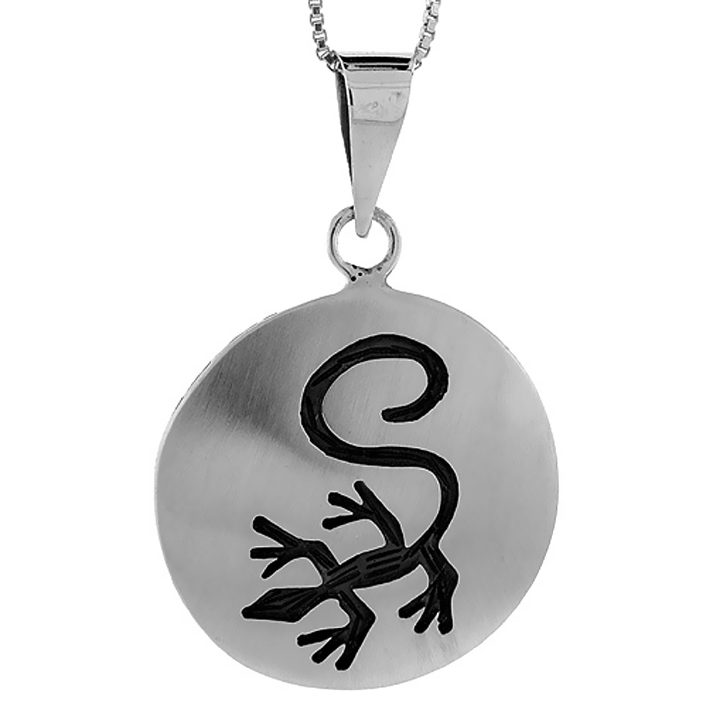 STERLING SILVER GECKO PENDANT HANDMADE, 1 INCH (25 MM) WIDE