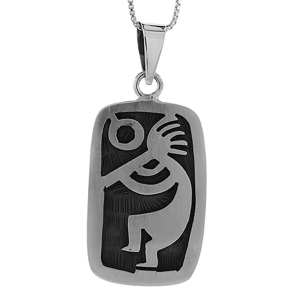 STERLING SILVER KOKOPELLI PENDANT HANDMADE, 1 1/2 INCH LONG