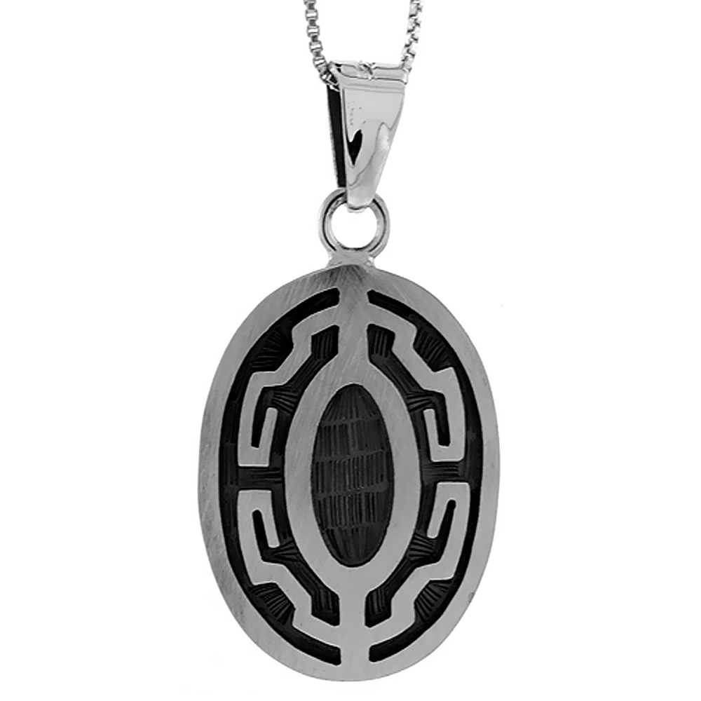 STERLING SILVER GREEK KEY PENDANT HANDMADE, 1 1/4 INCH LONG