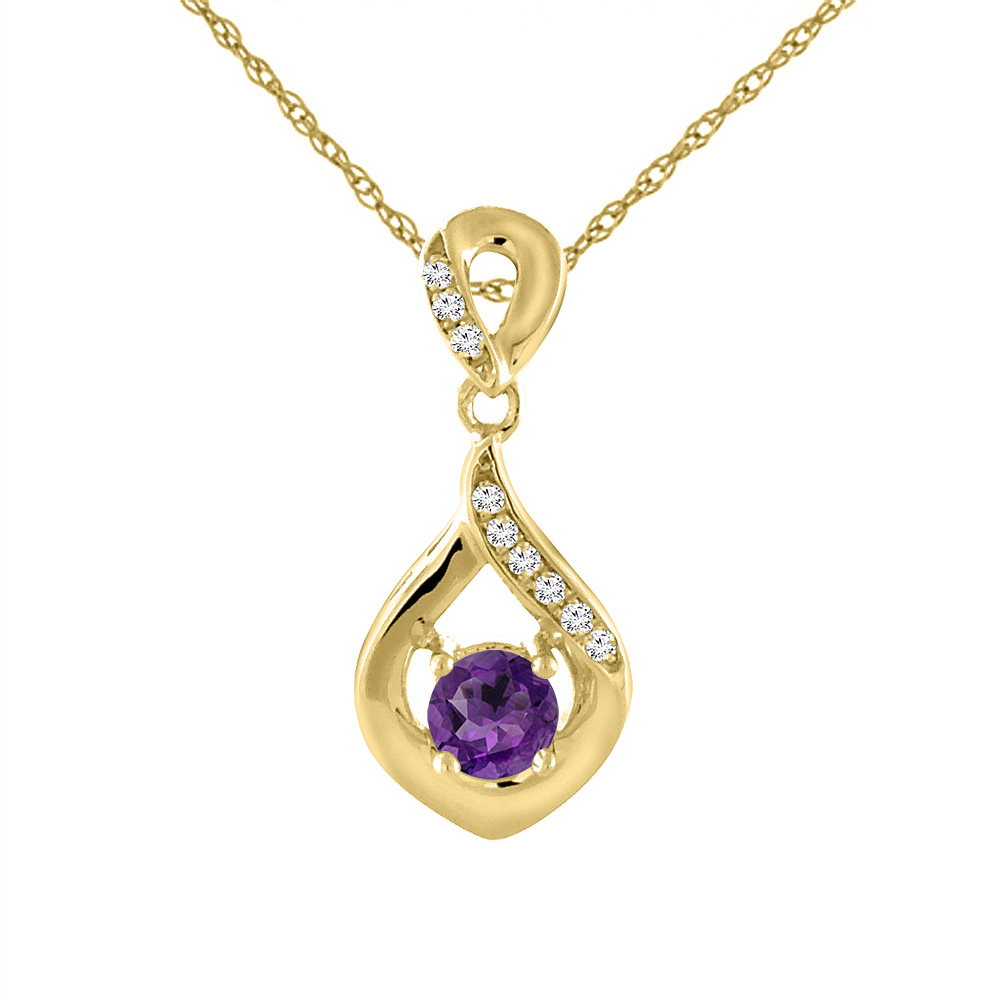 14K Yellow Gold Natural Amethyst Necklace with Diamond Accents Round 4 mm