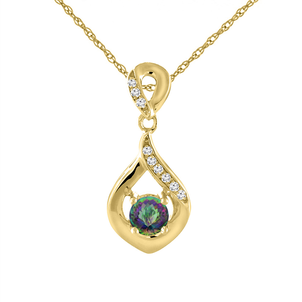 14K YELLOW GOLD NATURAL MYSTIC TOPAZ NECKLACE WITH DIAMOND ACCENTS ROUND 4 MM
