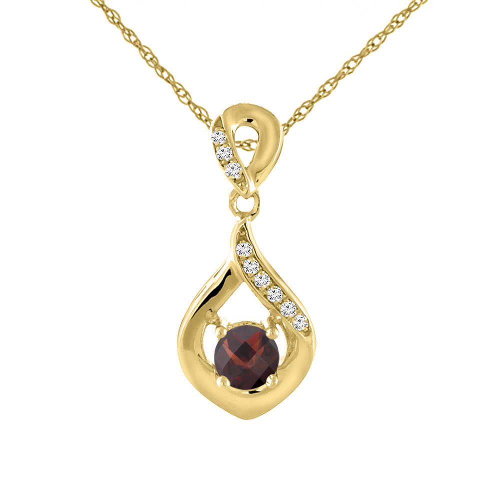 14K Yellow Gold Natural Garnet Necklace with Diamond Accents Round 4 mm