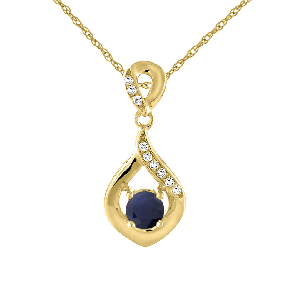 14K YELLOW GOLD NATURAL BLUE SAPPHIRE NECKLACE WITH DIAMOND ACCENTS ROUND 4 MM