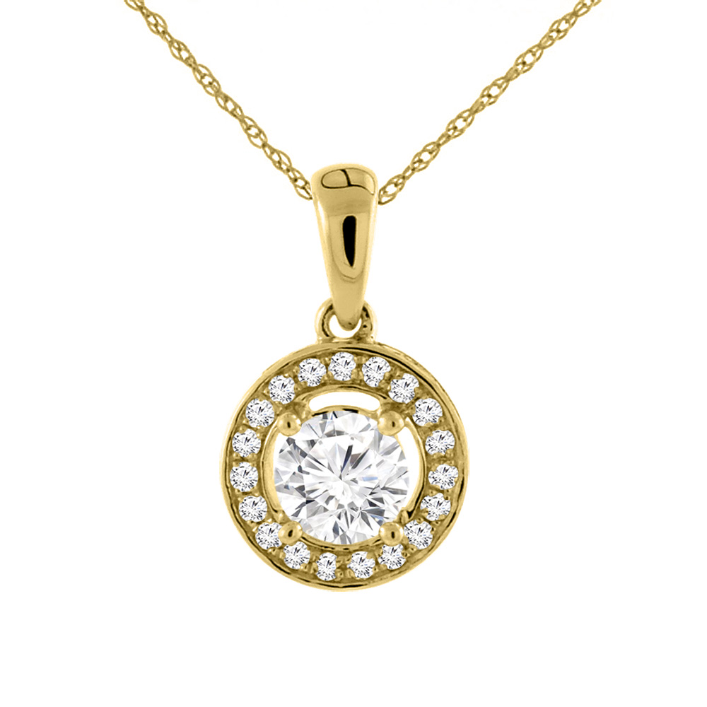 14K YELLOW GOLD 0.7 CTTW GENUINE DIAMOND NECKLACE HALO ROUND 5MM
