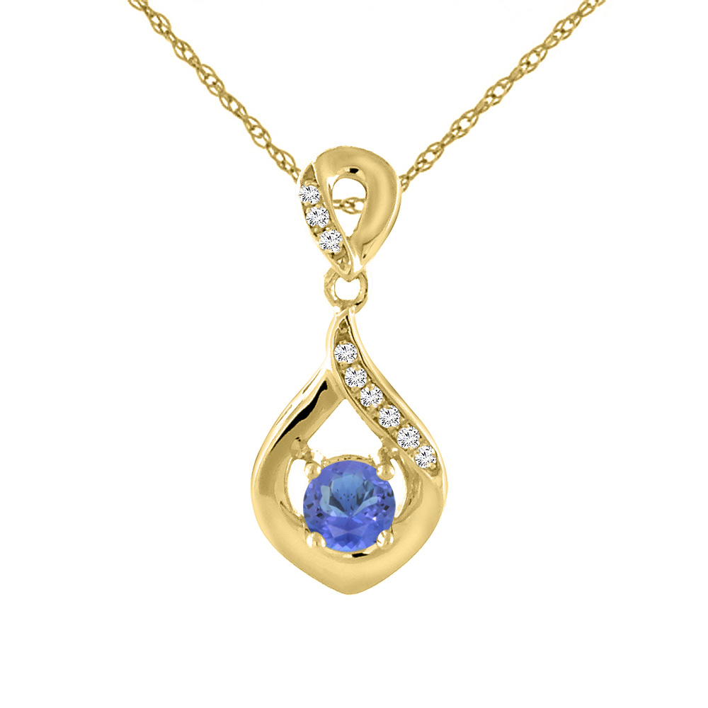 14K YELLOW GOLD NATURAL TANZANITE NECKLACE WITH DIAMOND ACCENTS ROUND 4 MM