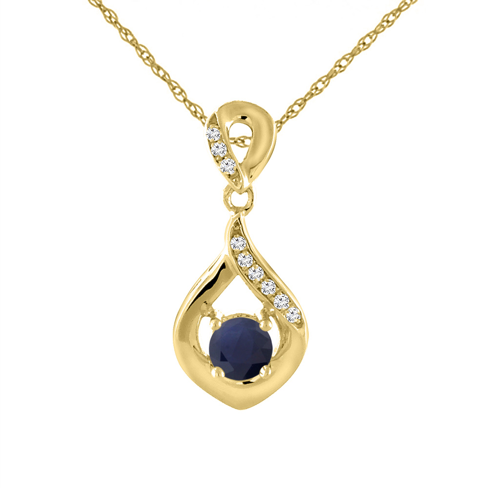 14K Yellow Gold Diamond Natural Quality Blue Sapphire Necklace Round 4 mm