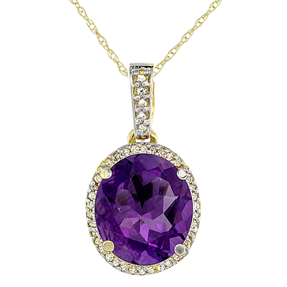 10K Yellow Gold Natural Amethyst Pendant Oval 11x9 mm