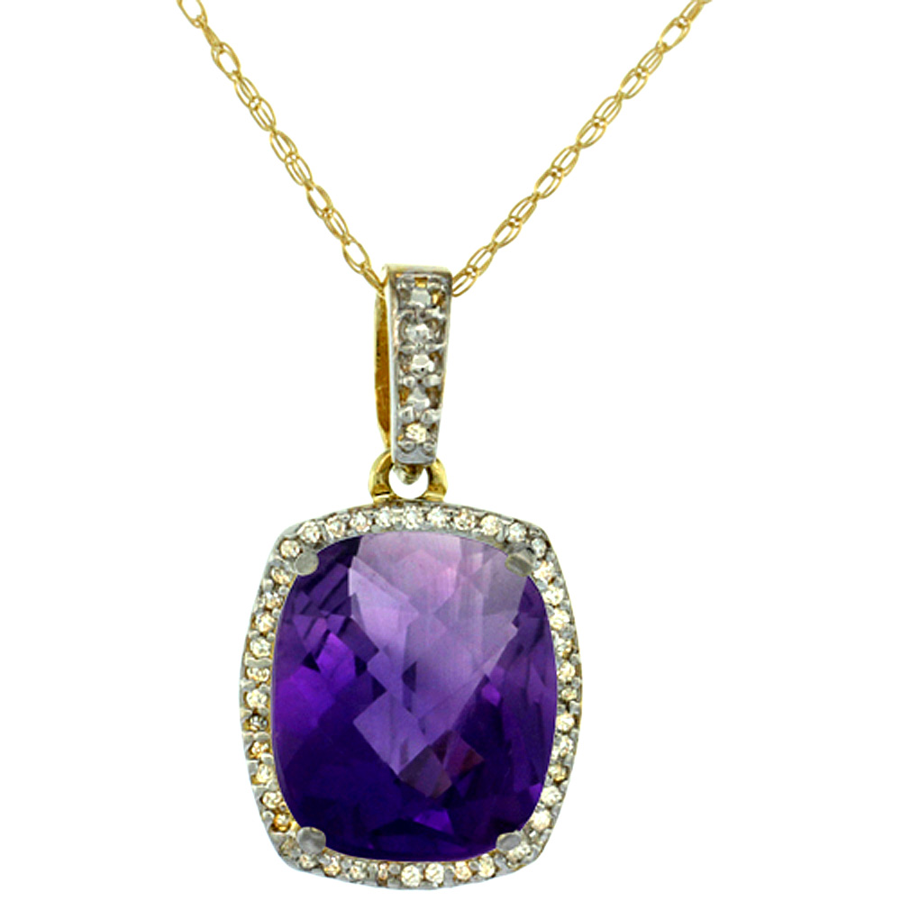 10K Yellow Gold Natural Amethyst Pendant Octagon Cushion 12x10 mm