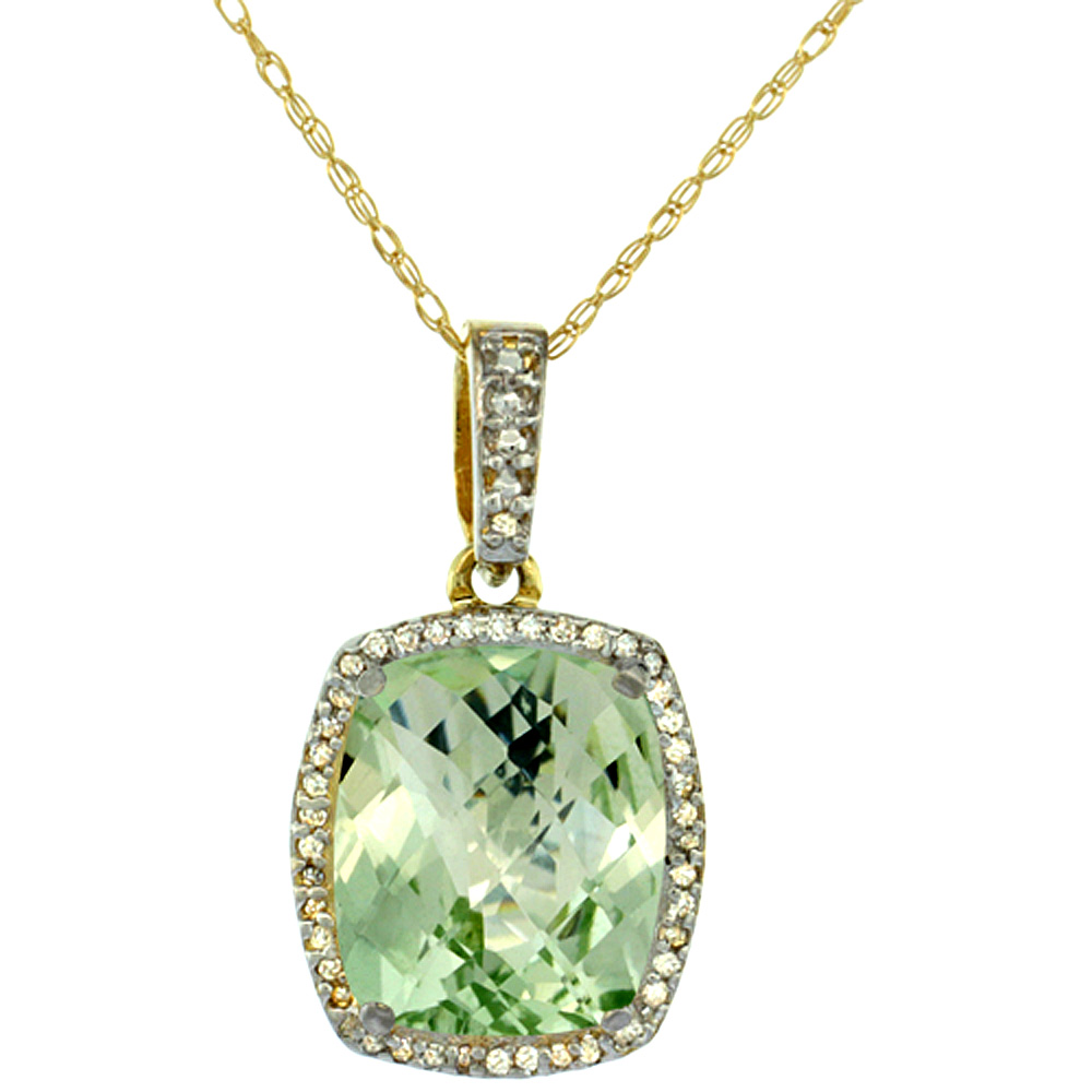 10K YELLOW GOLD NATURAL GREEN AMETHYST PENDANT OCTAGON CUSHION 12X10 MM