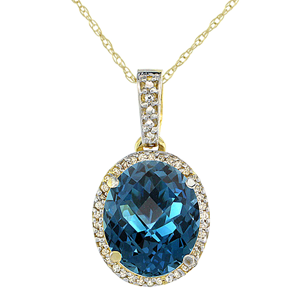 10K Yellow Gold Natural London Blue Topaz Pendant Oval 11x9 mm