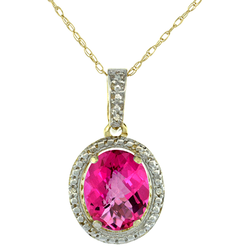 10K Yellow Gold 0.09 cttw Diamond Natural Pink Topaz Pendant Oval 10x8 mm