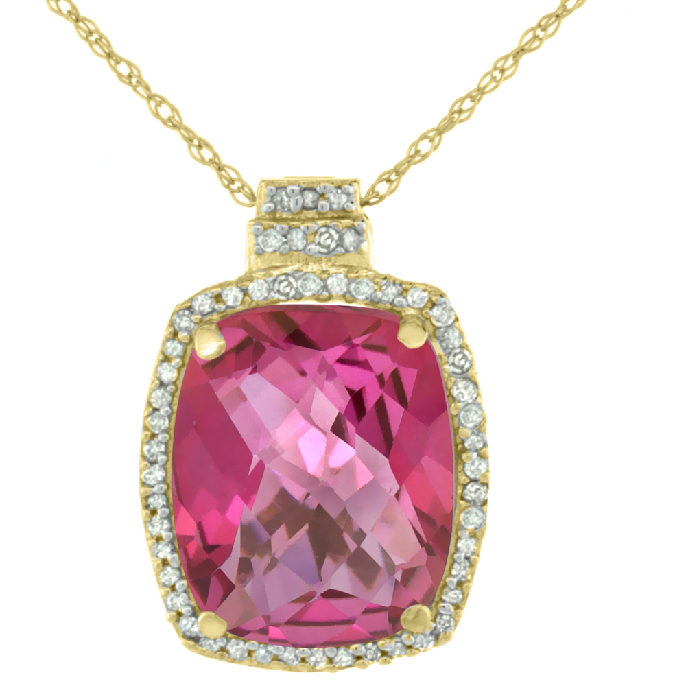 10K YELLOW GOLD 0.20 CTTW DIAMOND NATURAL PINK TOPAZ PENDANT OCTAGON CUSHION 11X9 MM