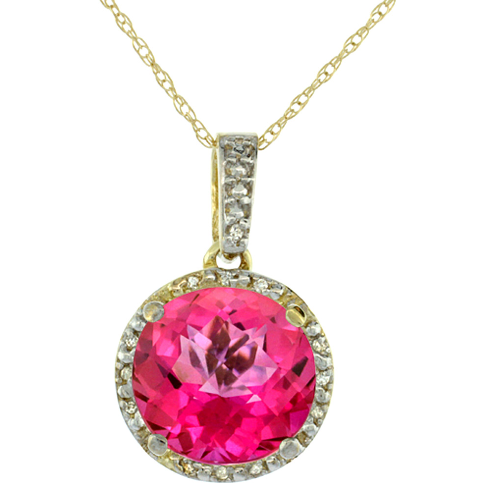 10K YELLOW GOLD 0.03 CTTW DIAMOND NATURAL PINK TOPAZ PENDANT ROUND 11X11 MM
