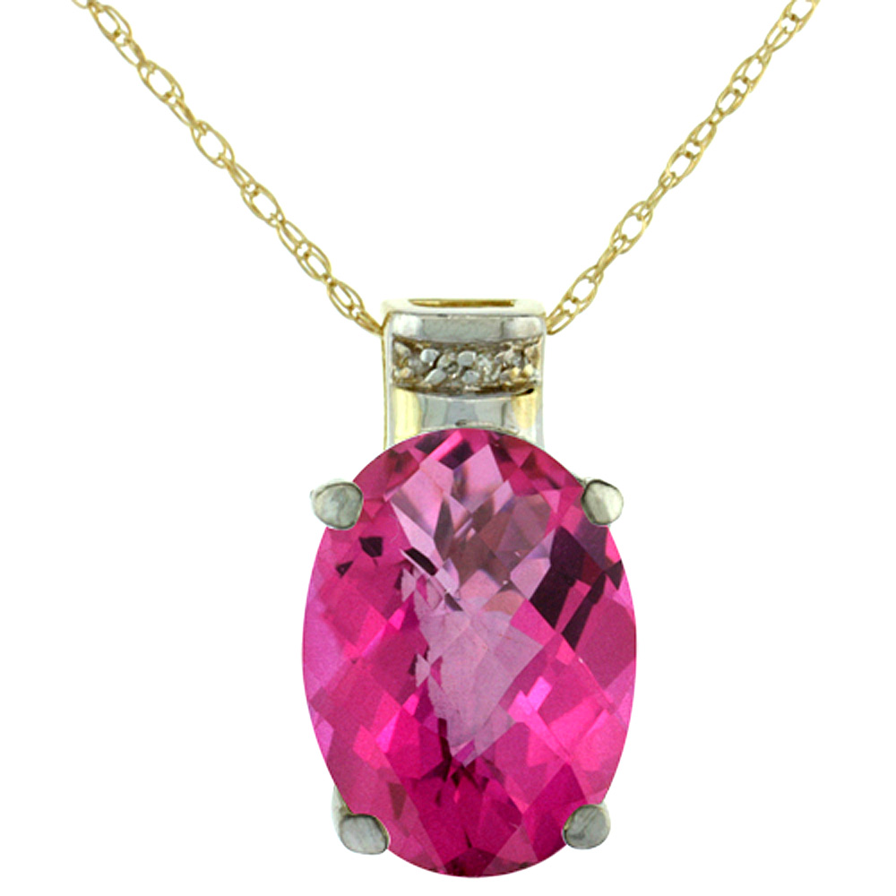 10K Yellow Gold Diamond Natural Pink Topaz Pendant Oval 14x10 mm