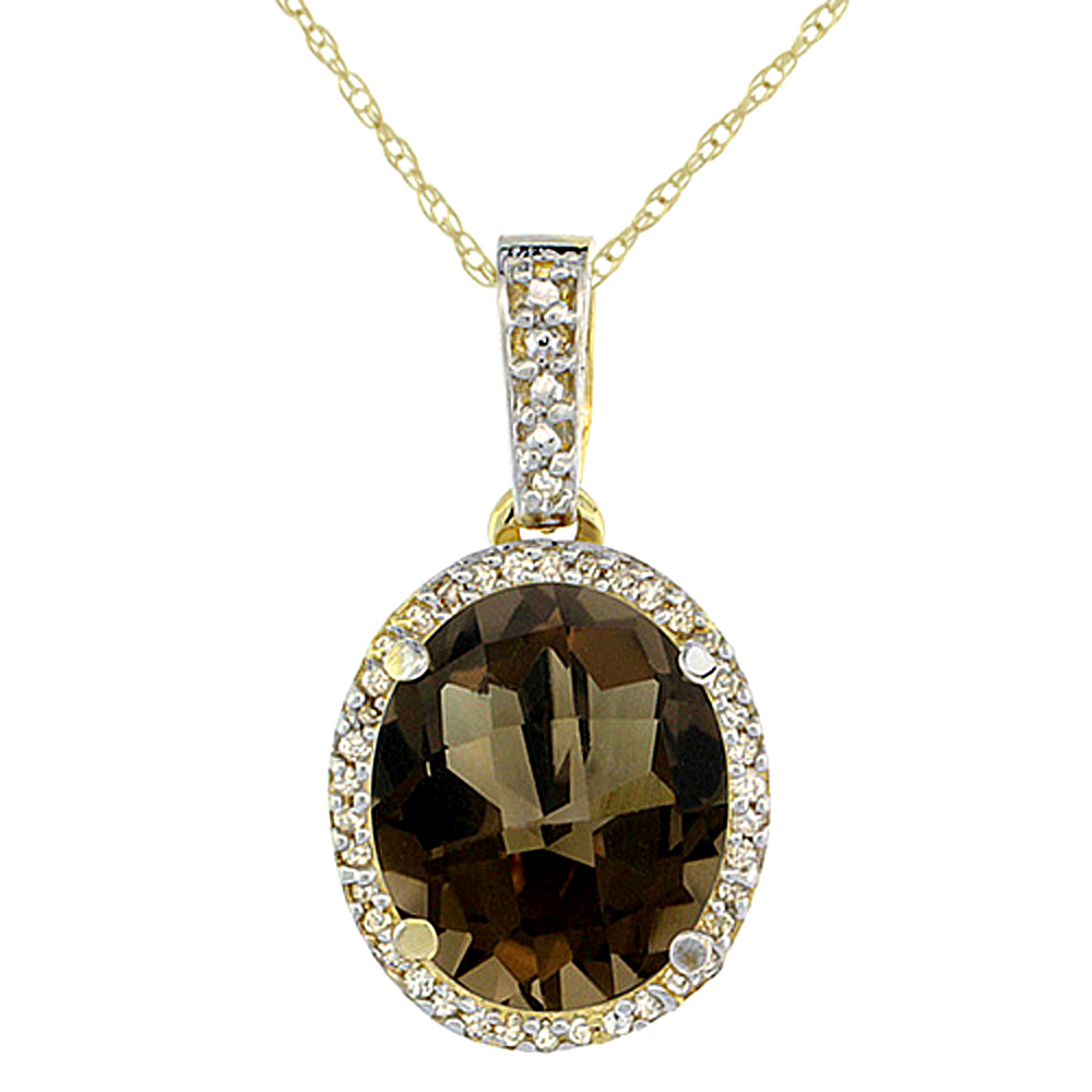 10K YELLOW GOLD NATURAL SMOKY TOPAZ PENDANT OVAL 11X9 MM
