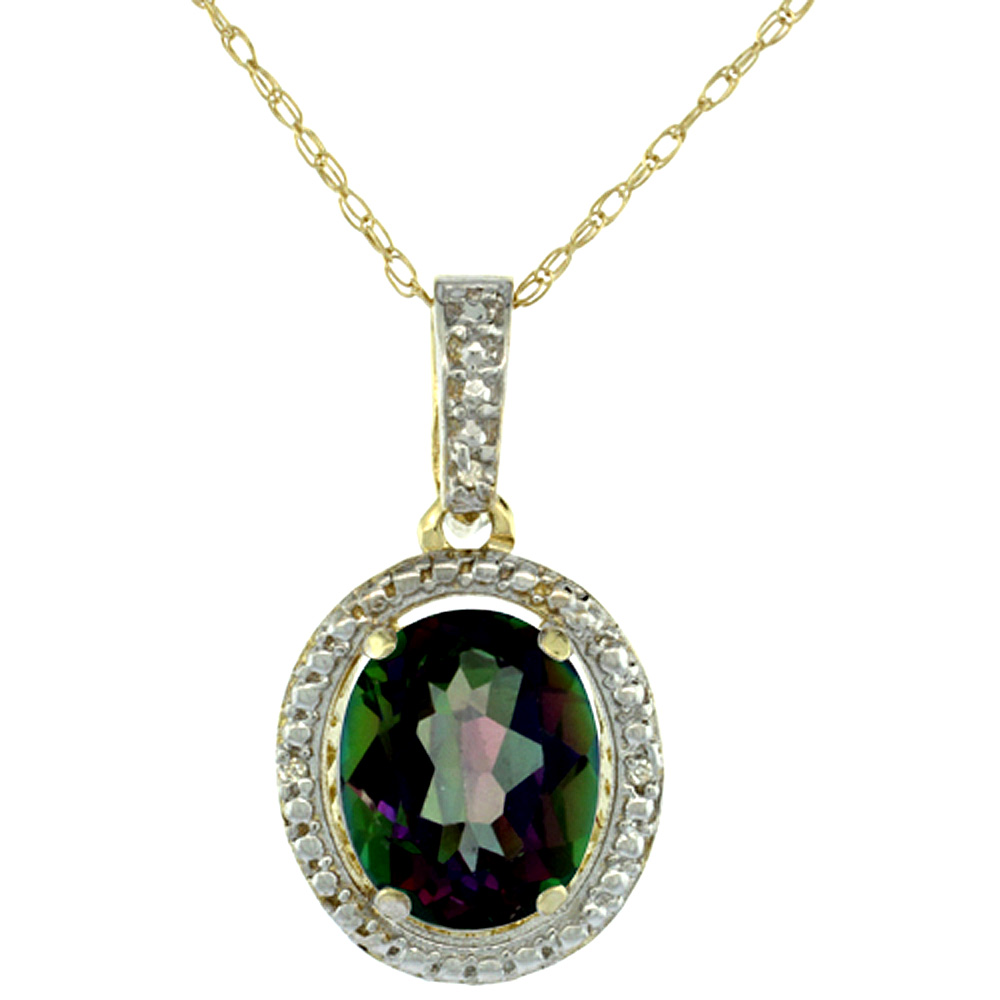 10K YELLOW GOLD 0.09 CTTW DIAMOND NATURAL MYSTIC TOPAZ PENDANT OVAL 10X8 MM