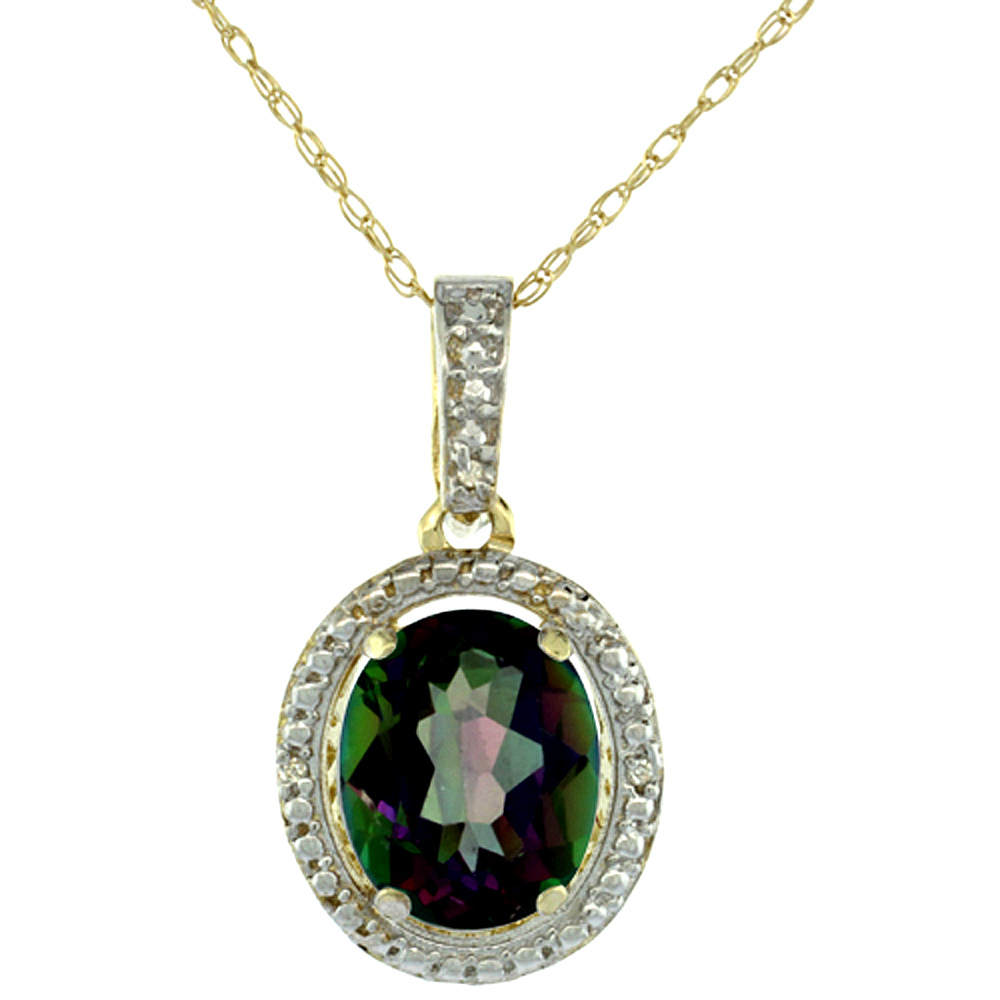 10K Yellow Gold 0.09 cttw Diamond Natural Mystic Topaz Pendant Oval 10x8 mm