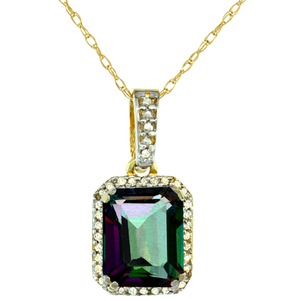 10K Yellow Gold Diamond Natural Mystic Topaz Pendant Octagon 9x7 mm