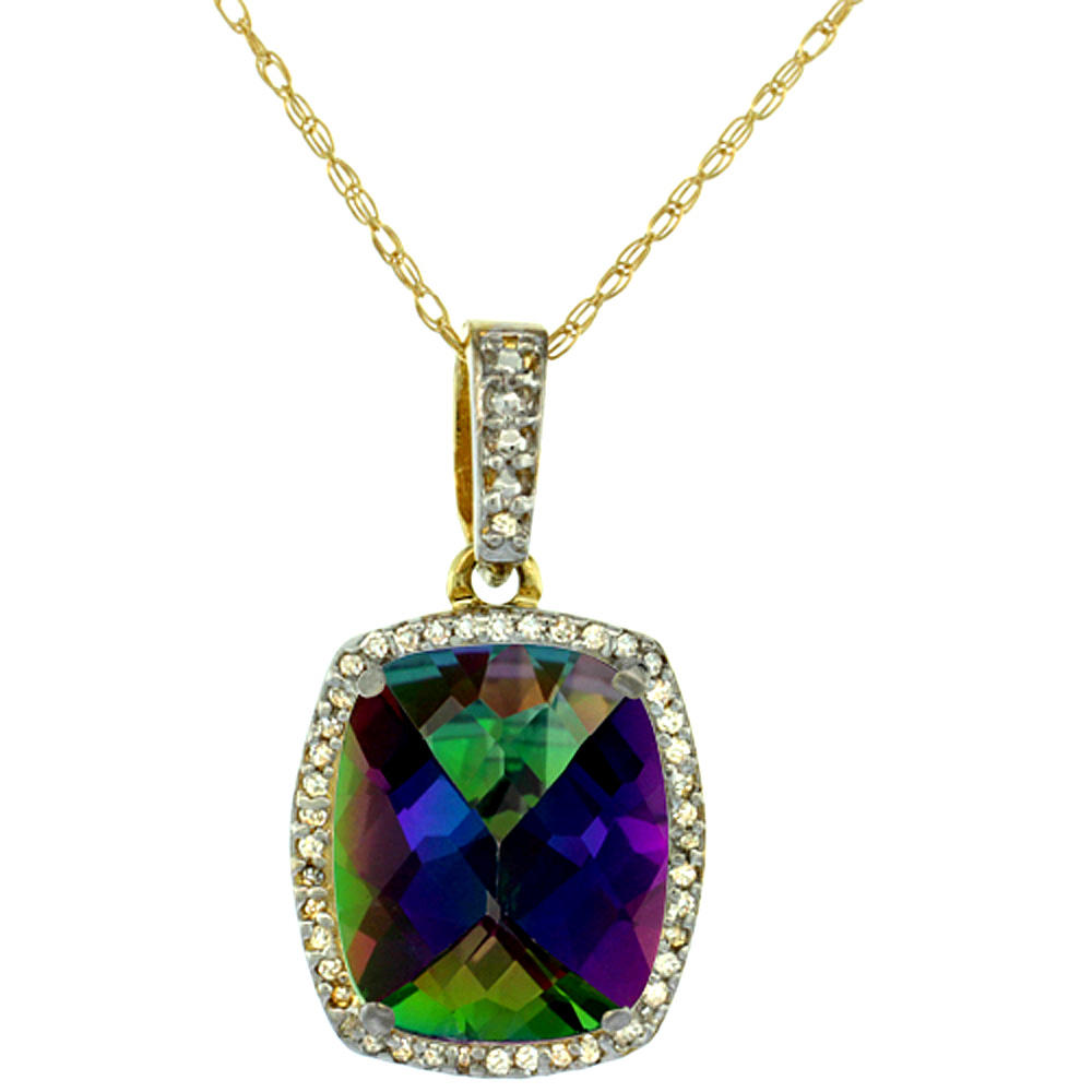 10K Yellow Gold Natural Mystic Topaz Pendant Octagon Cushion 12x10 mm