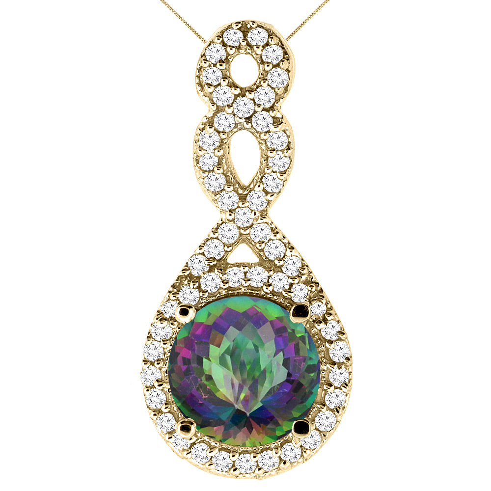 10K YELLOW GOLD NATURAL MYSTIC TOPAZ ETERNITY PENDANT ROUND 7X7MM WITH 18 INCH GOLD CHAIN