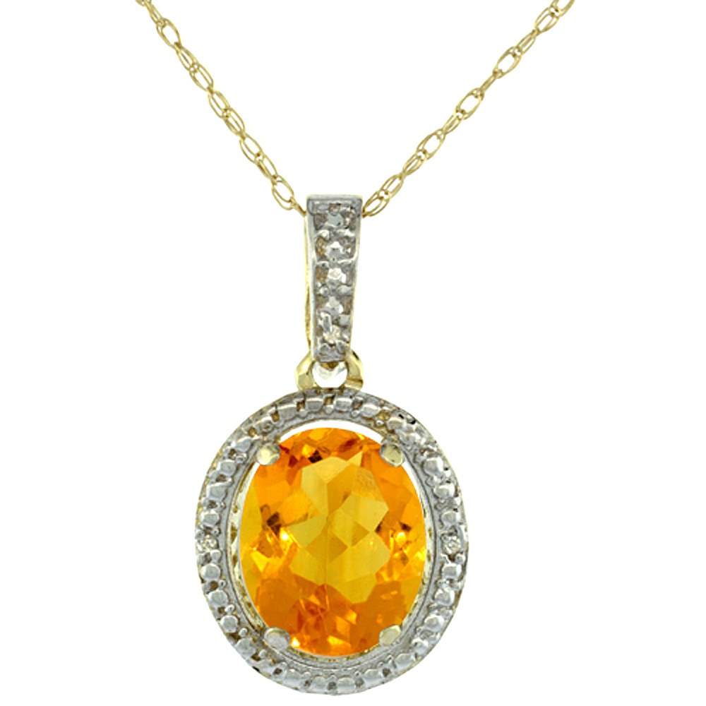 10K Yellow Gold 0.09 cttw Diamond Natural Citrine Pendant Oval 10x8 mm