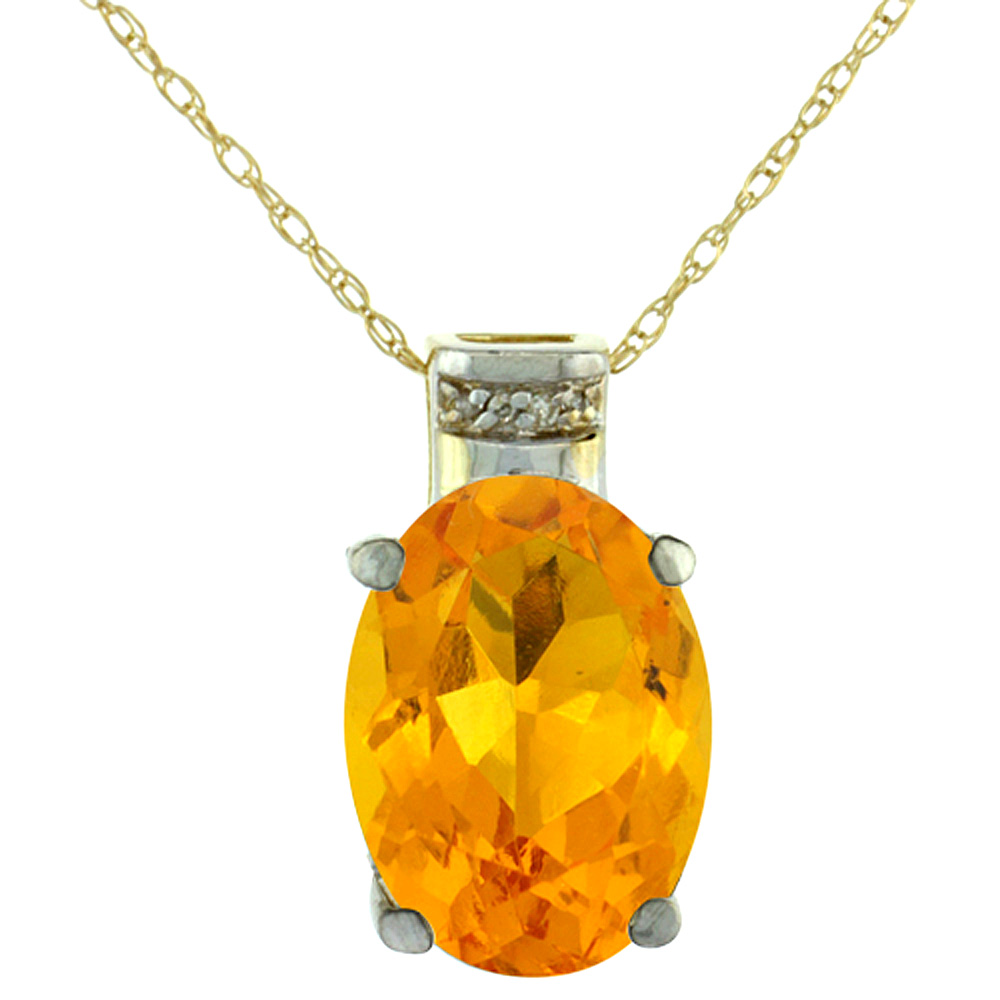 10K Yellow Gold Diamond Natural Citrine Pendant Oval 14x10 mm