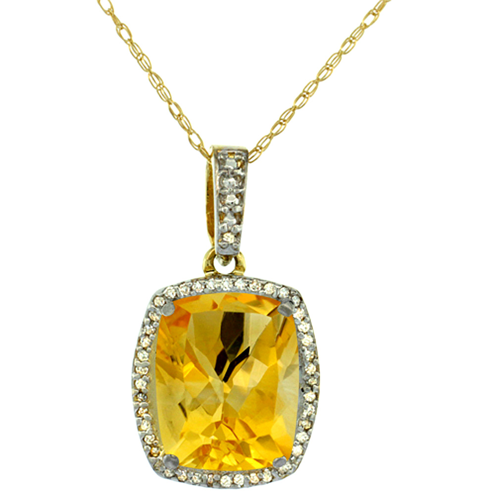 10K Yellow Gold Natural Citrine Pendant Octagon Cushion 12x10 mm