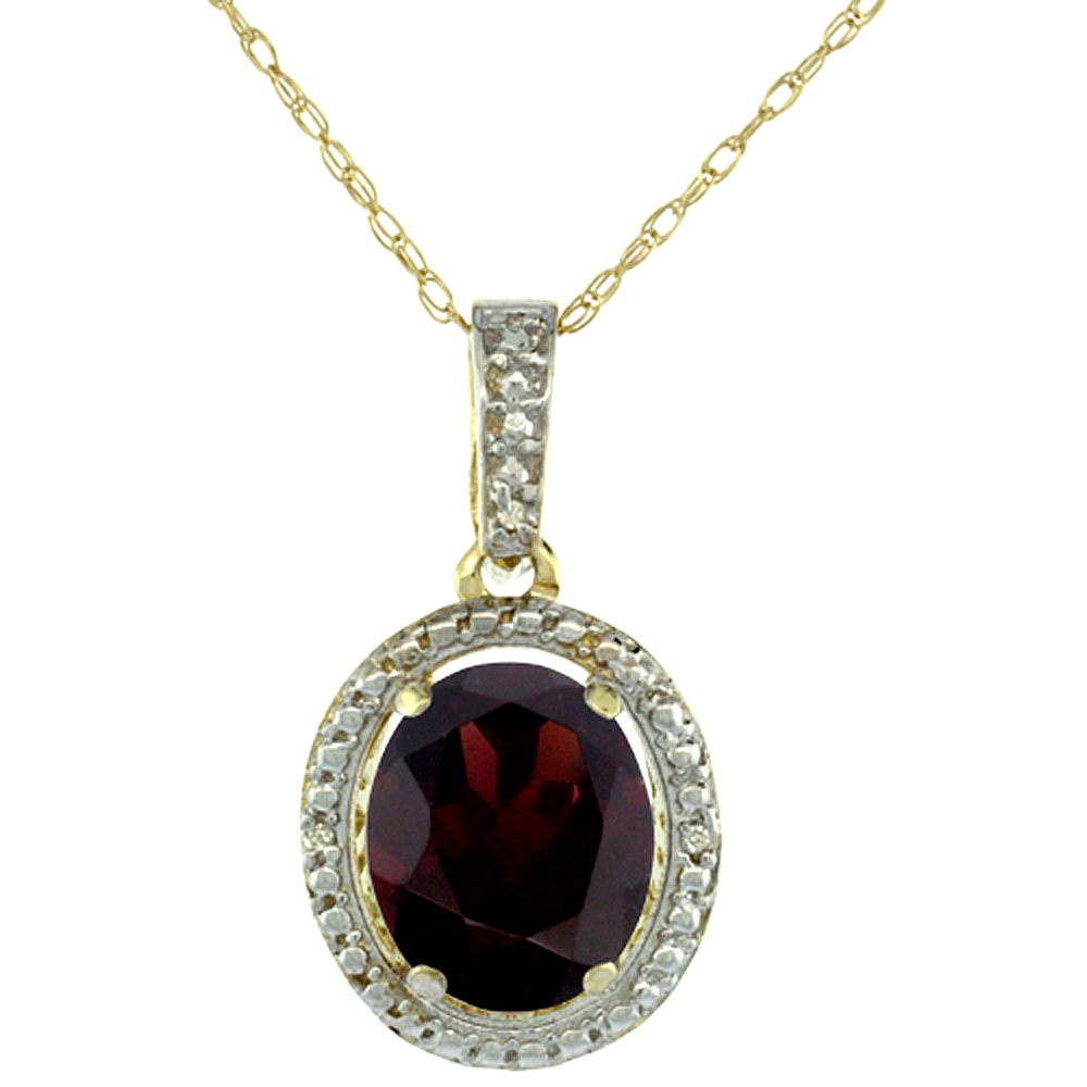 10K Yellow Gold 0.09 cttw Diamond Natural Garnet Pendant Oval 10x8 mm