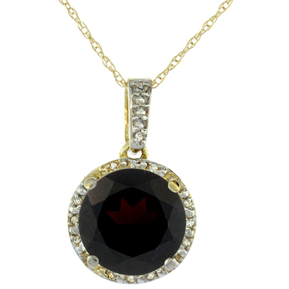 10K YELLOW GOLD 0.03 CTTW DIAMOND NATURAL GARNET PENDANT ROUND 11X11 MM