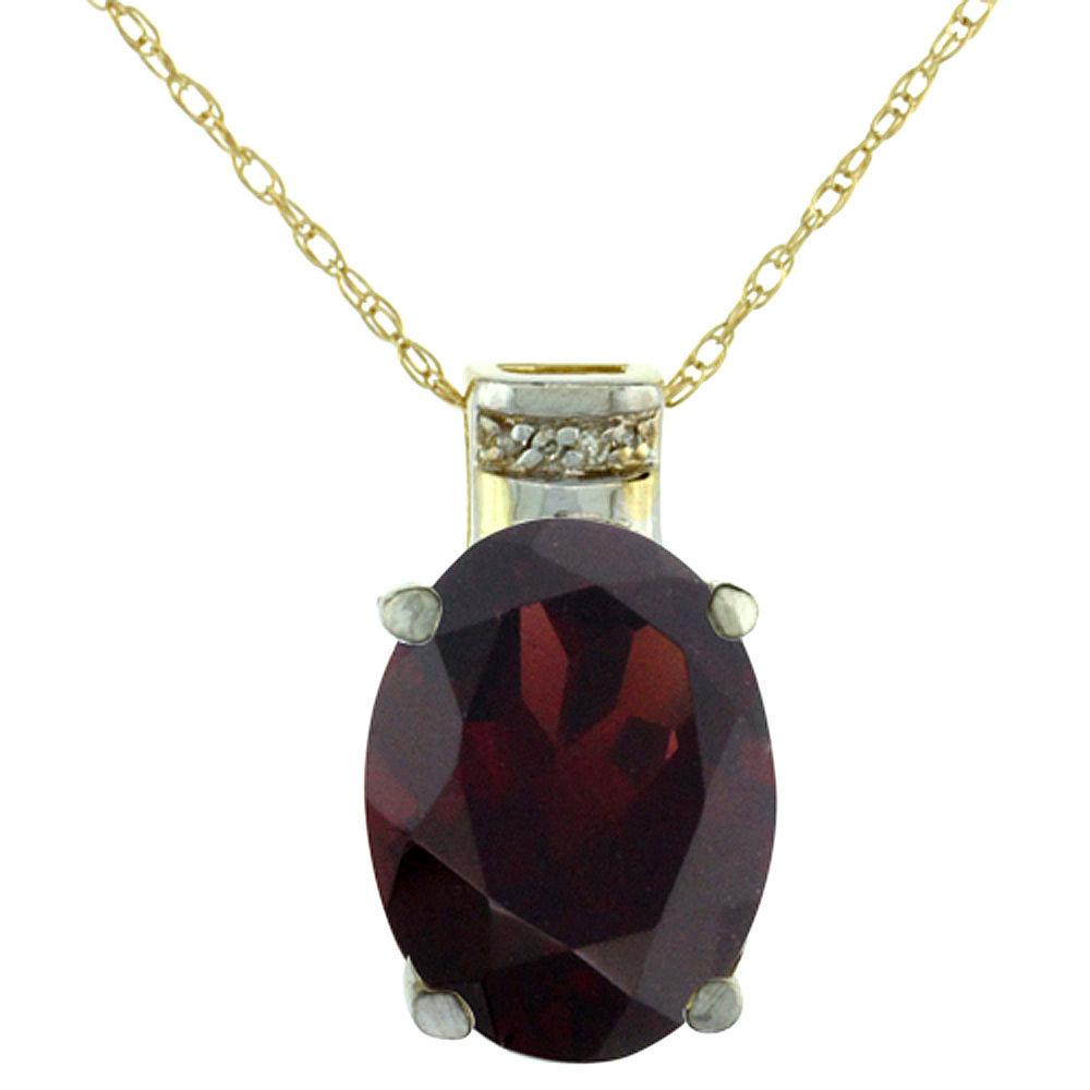10K YELLOW GOLD DIAMOND NATURAL GARNET PENDANT OVAL 14X10 MM