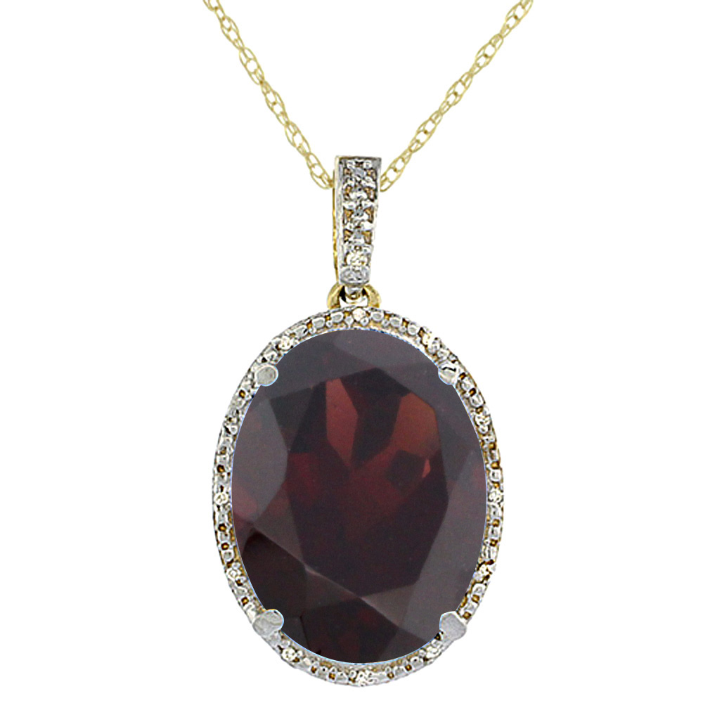 10K Yellow Gold Diamond Natural Garnet Pendant Oval 18x13 mm