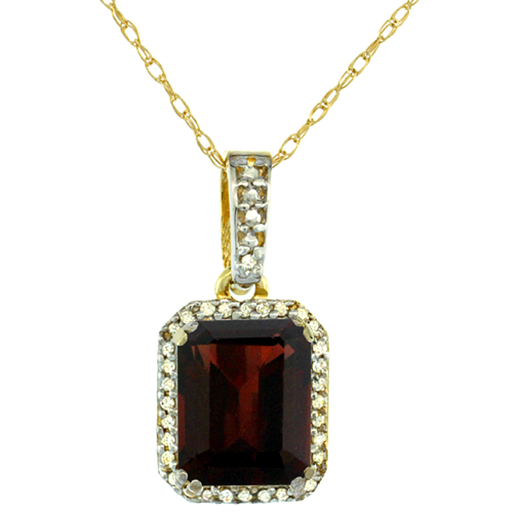 10K Yellow Gold Diamond Natural Garnet Pendant Octagon 9x7 mm