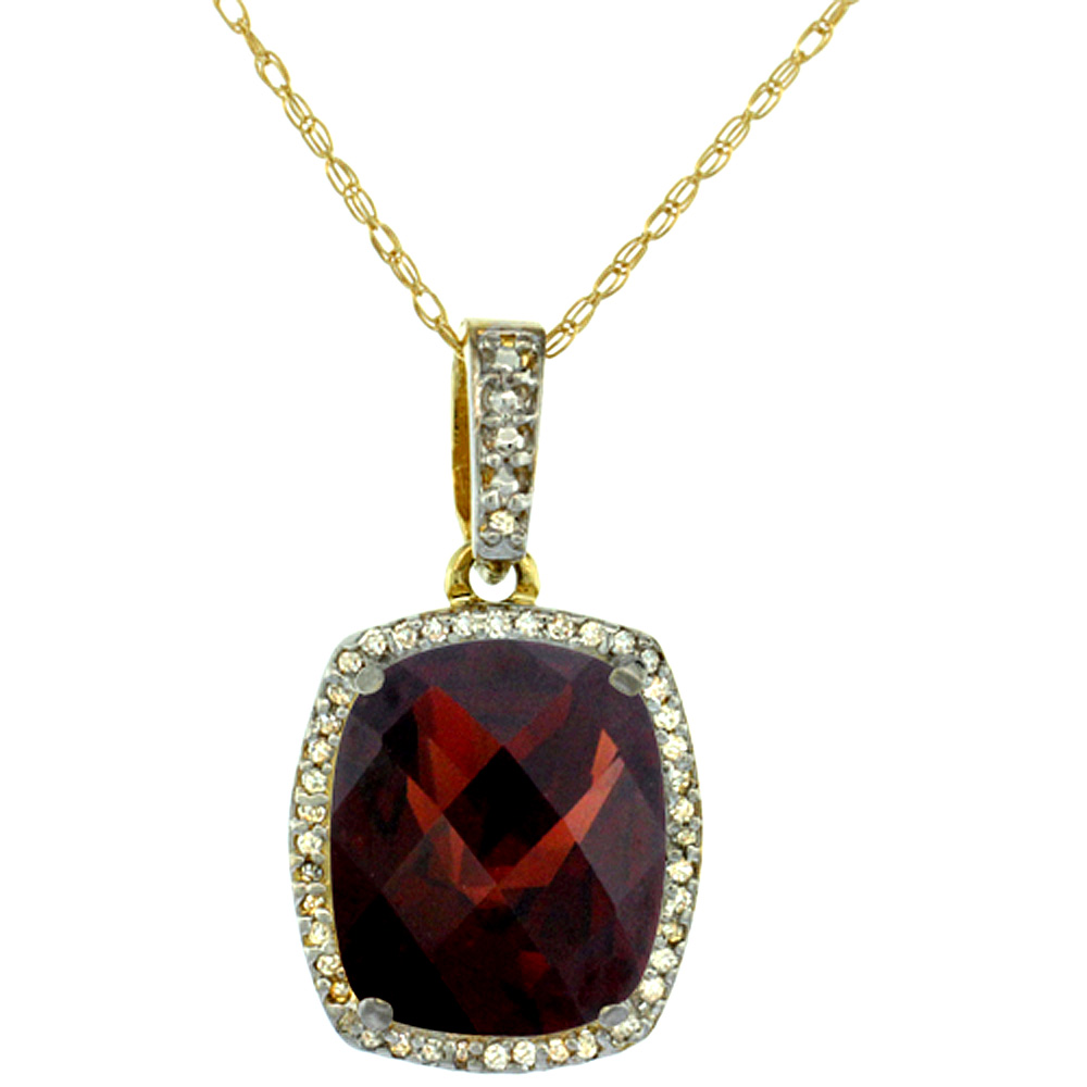 10K Yellow Gold Natural Garnet Pendant Octagon Cushion 12x10 mm