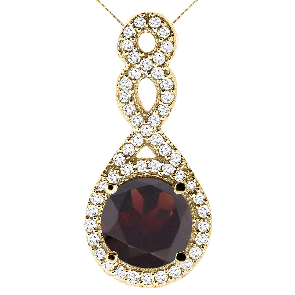 14K YELLOW GOLD NATURAL GARNET ETERNITY PENDANT ROUND 7X7MM WITH 18 INCH GOLD CHAIN