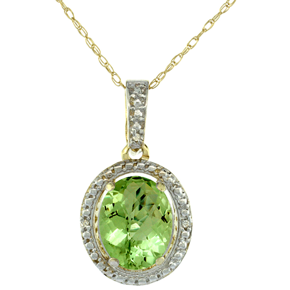 10K Yellow Gold 0.09 cttw Diamond Natural Peridot Pendant Oval 10x8 mm