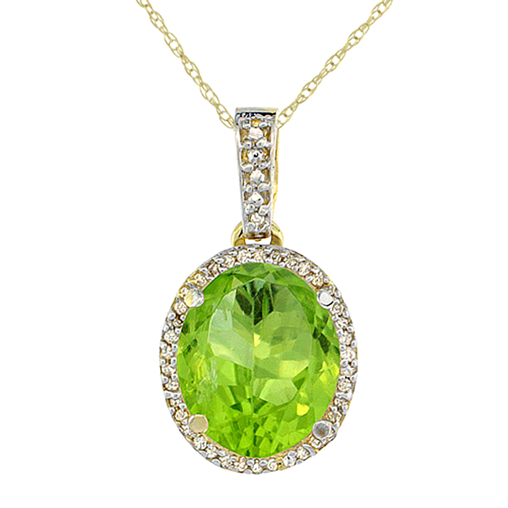 10K Yellow Gold Natural Peridot Pendant Oval 11x9 mm