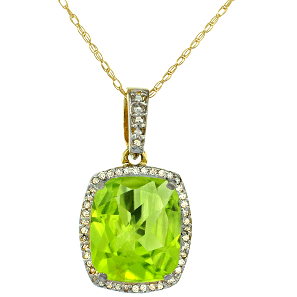 10K Yellow Gold Natural Peridot Pendant Octagon Cushion 12x10 mm