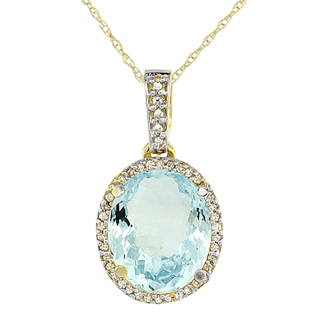 10K Yellow Gold Natural Aquamarine Pendant Oval 11x9 mm